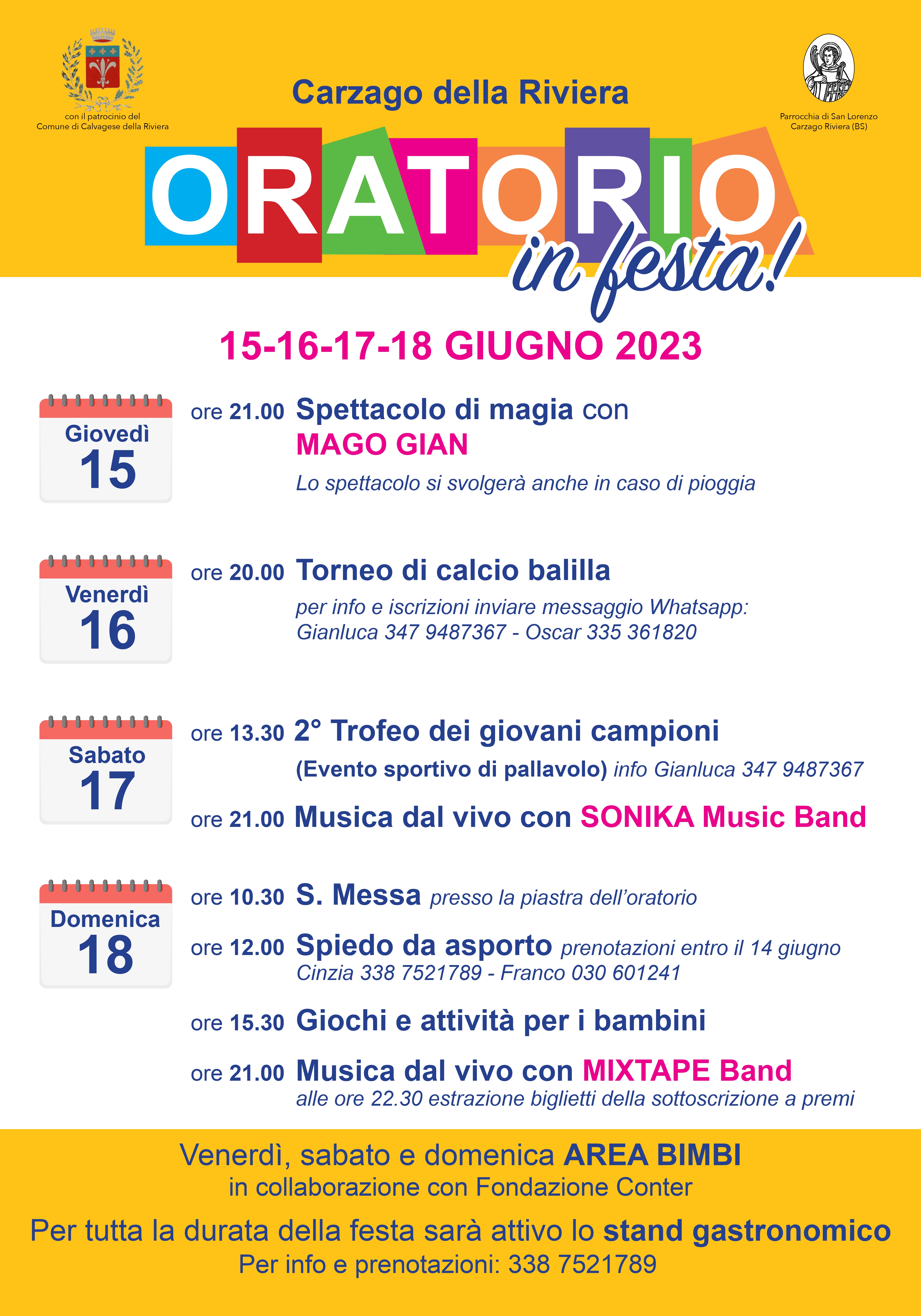Oratorio di carzago in festa -15/16/17/18 giugno 2023